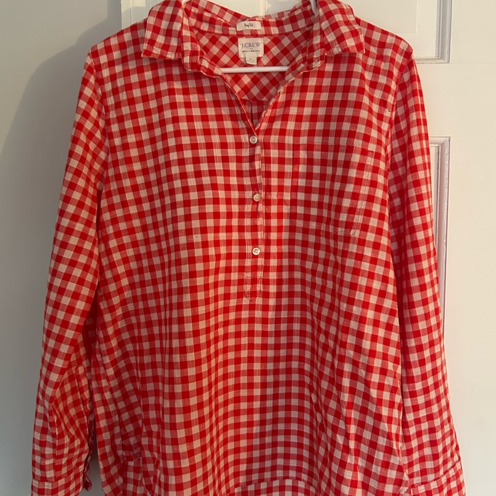 Red and White Checkered Button-Up Shirt